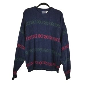 Crew Neck Sweater Striped 100% Cotton Soft Oversized Textured Ribbed Chunky XL